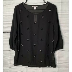 Old Navy Blouse Sheer 3/4 Sleeves Sequence Dots S